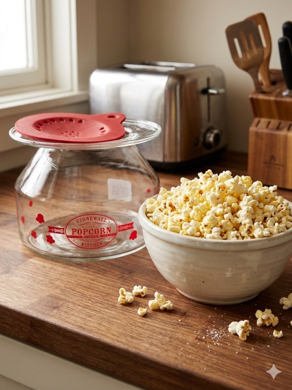 Stonewall Kitchen Glass Popcorn Maker with Silicone Lid